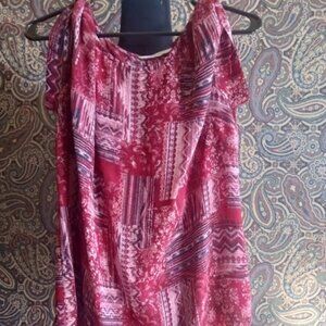 Northern Reflections Red-White Patterned Short Sleeve Blouse